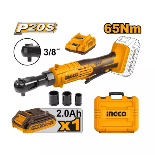 INGCO Akkus ütvecsavarozó 3/8" 65 Nm 20 V (1 x 2,0 akku + töltő)