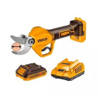   INGCO Akkus metszőolló 30 mm szénkefe nélküli 20 V (1 x 2,0 Ah akku + töltő)