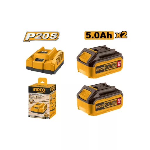 INGCO Akkumulátor és töltő szett 20 V (2 x 5,0 Ah akku + 4,0 A töltő)