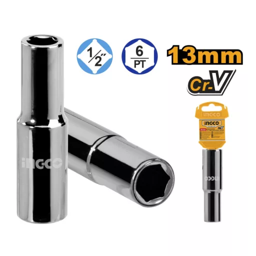 INGCO Hosszú dugókulcs 1/2" 13 mm CrV