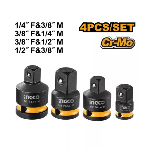INGCO Dugókulcs adapter 4 részes 1/4"<-->3/8", 1/2"<-->3/8"