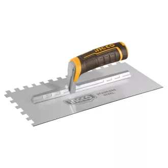   INGCO Fogazott glettvas 130 x 280 mm inox 10 x 10 mm lágy fogantyús