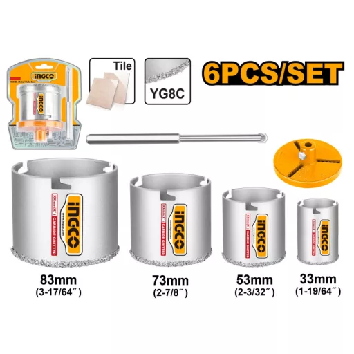 INGCO Gyémánt Körkivágó készlet 6 részes 33-83 mm