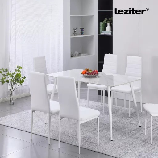 Bora 140 cm szögletes szinterezett kő étkezőasztal fehér