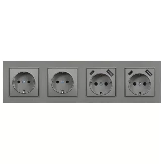  Nova IV kettő dugalj kettő USB csatlakozóval szürke szálcsiszolt kerettel