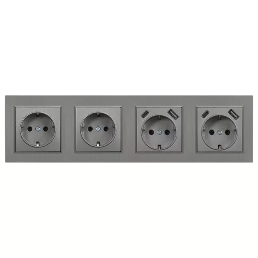 Nova IV kettő dugalj kettő USB csatlakozóval szürke szálcsiszolt kerettel