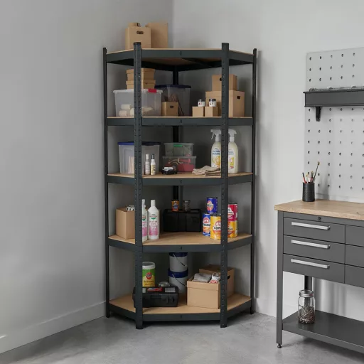 Nagy teherbírású sarokpolc 180x70x40-40 cm 175 kg fekete