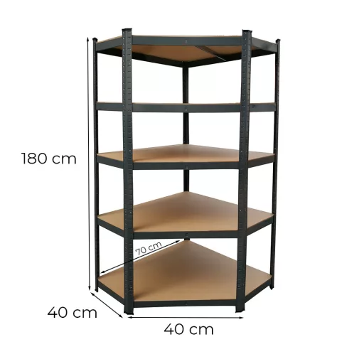Nagy teherbírású sarokpolc 180x70x40-40 cm 175 kg fekete