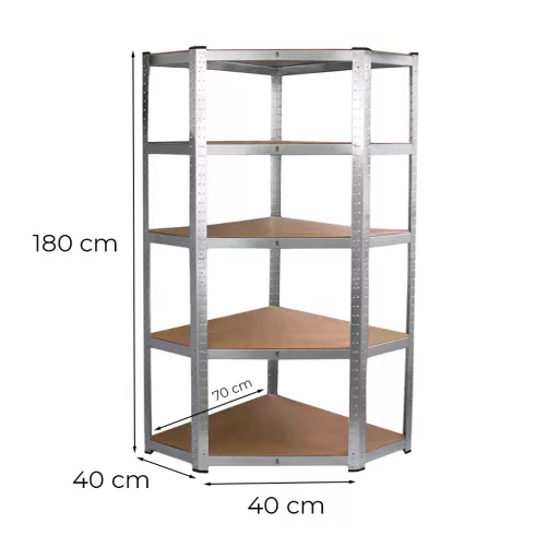 Nagy teherbírású sarokpolc 180x70x40-40 cm 175 kg króm
