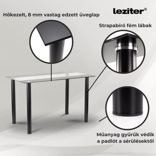 Riona 140 cm szögletes üveg étkezőasztal