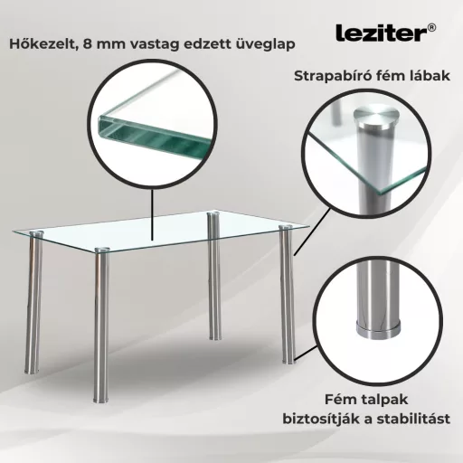 Berna 140 cm szögletes üveg étkezőasztal
