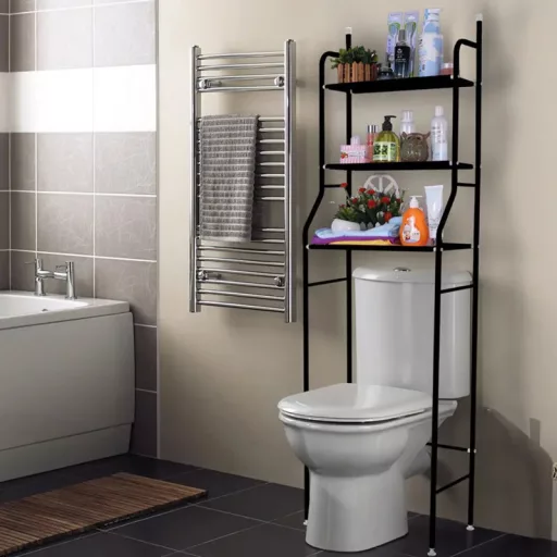 Fürdőszobai polc wc fölé, többszintes, fekete