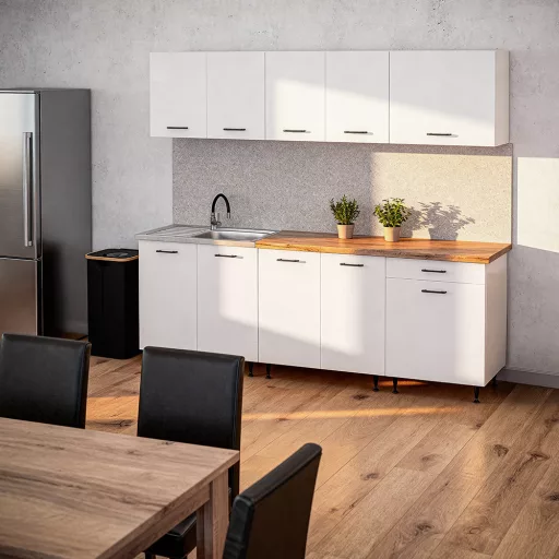 Primo 220 konyhabútor fehér, charlestone tölgy munkalappal
