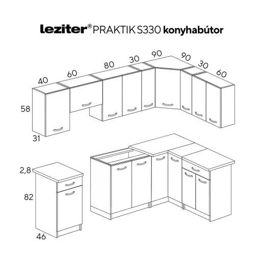 Praktik 330 sarok konyhabútor