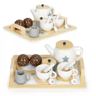 Fa teakészlet kancsóval, csészékkel 17 darab